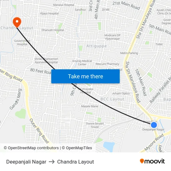 Deepanjali Nagar to Chandra Layout map