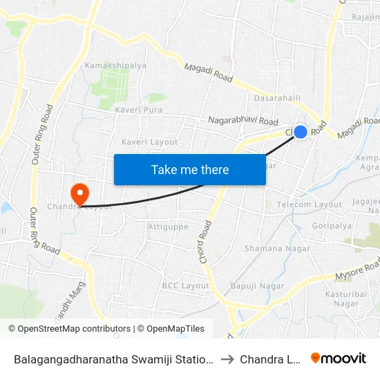 Balagangadharanatha Swamiji Station, Hosahalli to Chandra Layout map