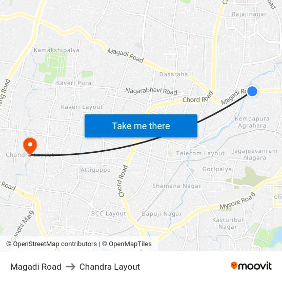 Magadi Road to Chandra Layout map