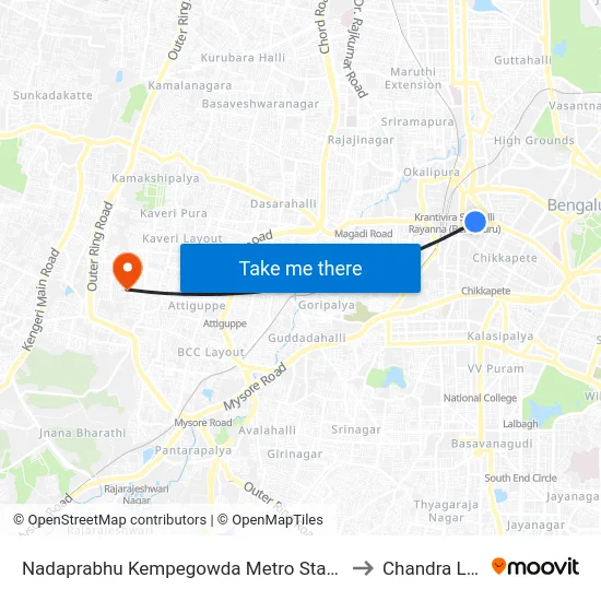 Nadaprabhu Kempegowda Metro Station, Majestic to Chandra Layout map