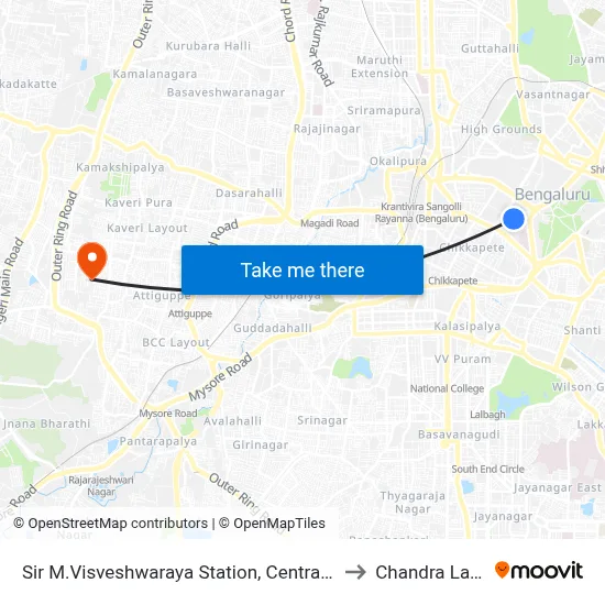Sir M.Visveshwaraya Station, Central College to Chandra Layout map