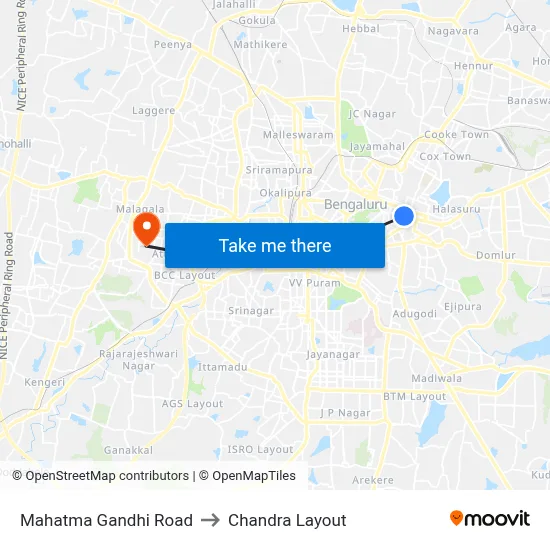 Mahatma Gandhi Road to Chandra Layout map