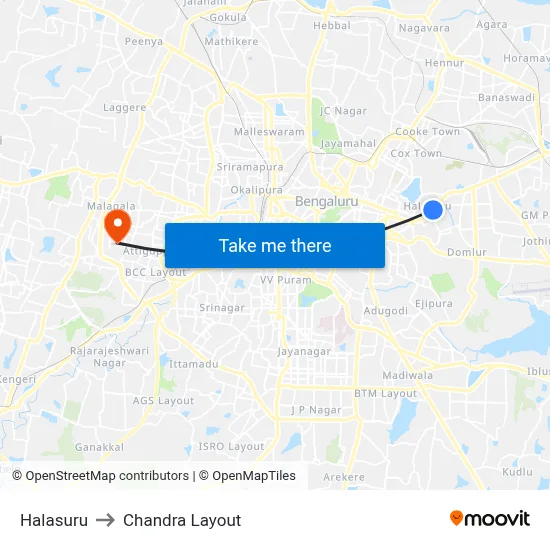 Halasuru to Chandra Layout map