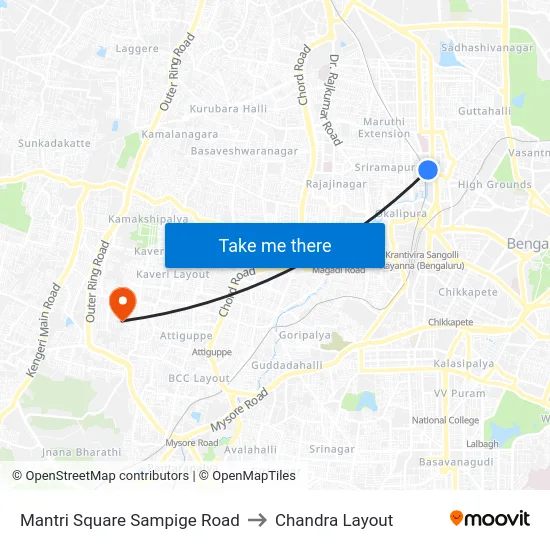 Mantri Square Sampige Road to Chandra Layout map