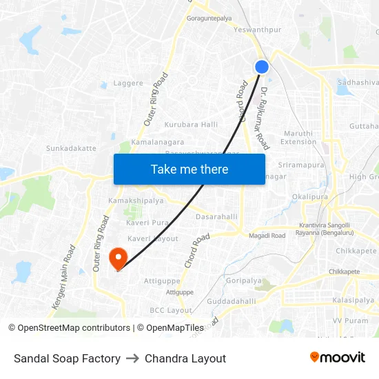 Sandal Soap Factory to Chandra Layout map