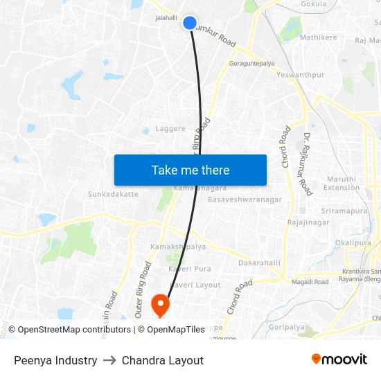 Peenya Industry to Chandra Layout map
