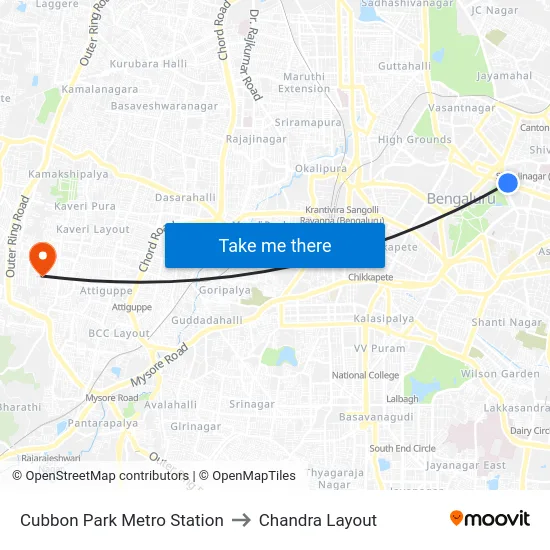 Cubbon Park Metro Station to Chandra Layout map