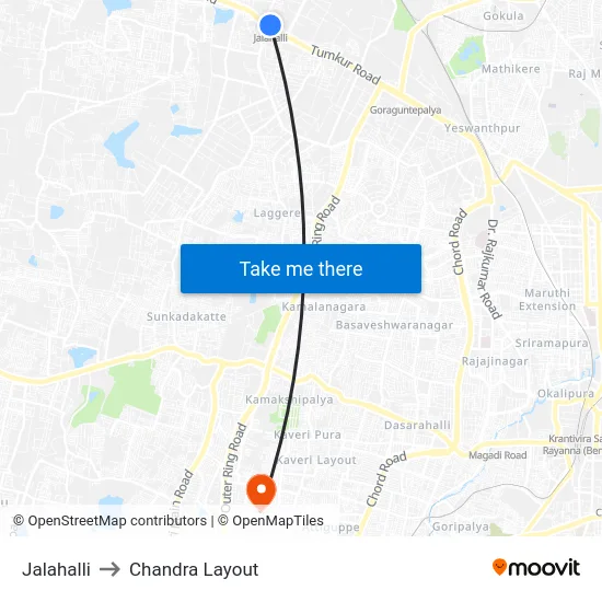 Jalahalli to Chandra Layout map