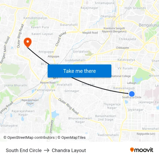 South End Circle to Chandra Layout map