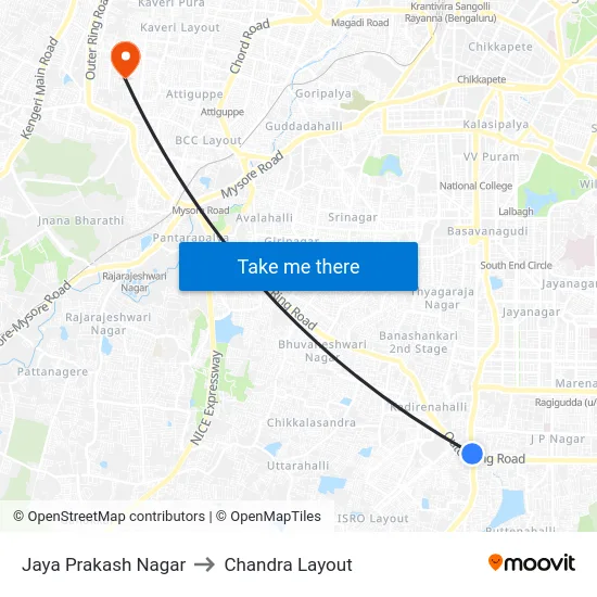 Jaya Prakash Nagar to Chandra Layout map