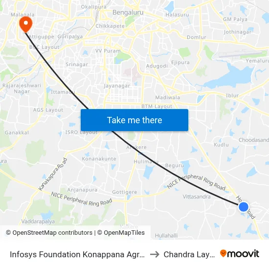 Infosys Foundation Konappana Agrahara to Chandra Layout map