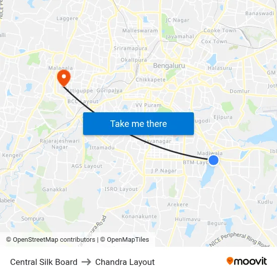 Central Silk Board to Chandra Layout map