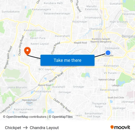 Chickpet to Chandra Layout map