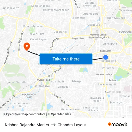 Krishna Rajendra Market to Chandra Layout map
