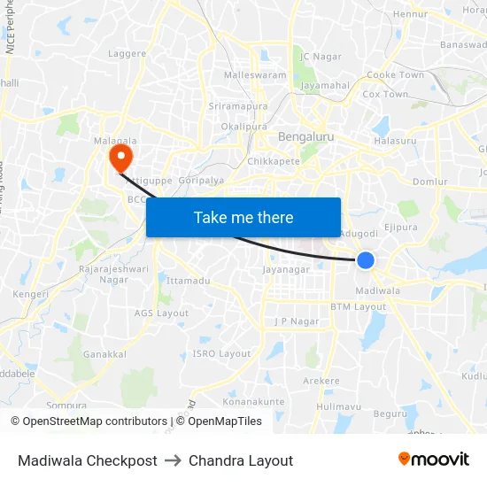Madiwala Checkpost to Chandra Layout map