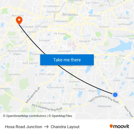 Hosa Road Junction to Chandra Layout map