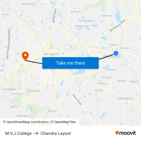 M.V.J.College to Chandra Layout map