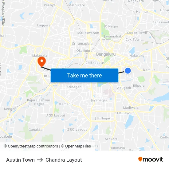 Austin Town to Chandra Layout map