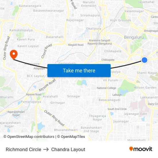 Richmond Circle to Chandra Layout map