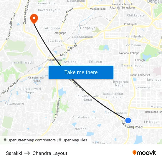 Sarakki to Chandra Layout map