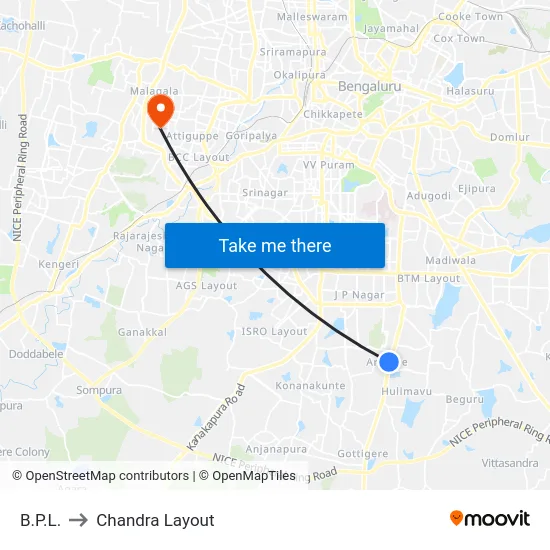 B.P.L. to Chandra Layout map