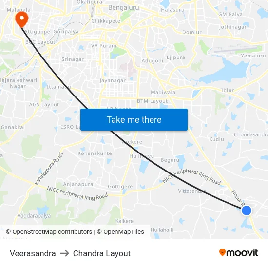 Veerasandra to Chandra Layout map