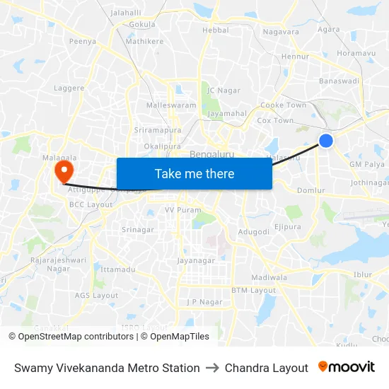 Swamy Vivekananda Metro Station to Chandra Layout map