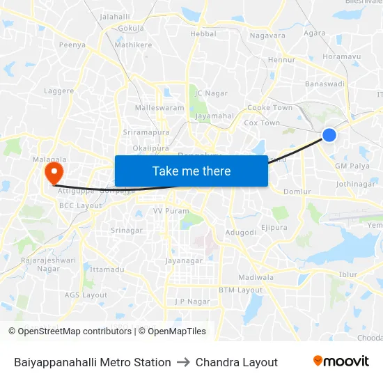 Baiyappanahalli Metro Station to Chandra Layout map
