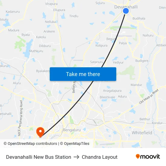 Devanahalli New Bus Station to Chandra Layout map