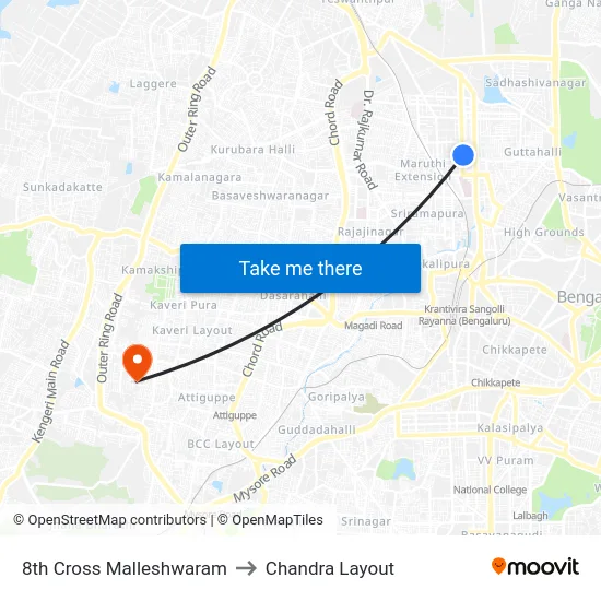 8th Cross Malleshwaram to Chandra Layout map