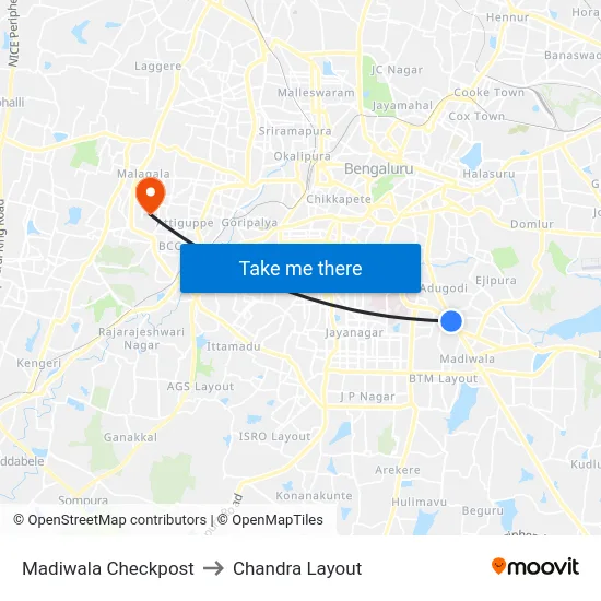 Madiwala Checkpost to Chandra Layout map