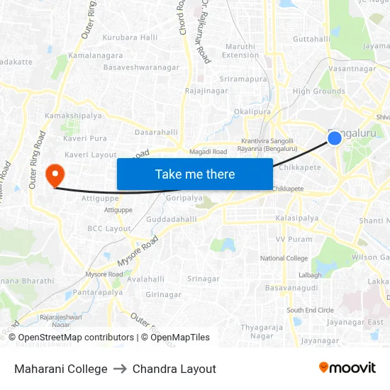 Maharani College to Chandra Layout map