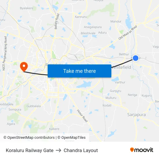 Koraluru Railway Gate to Chandra Layout map