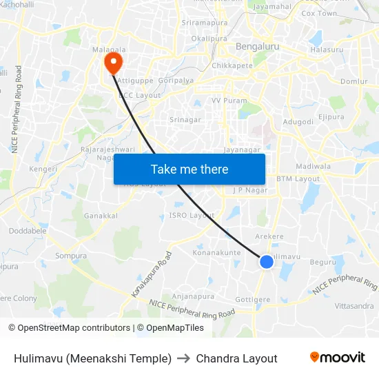 Hulimavu (Meenakshi Temple) to Chandra Layout map