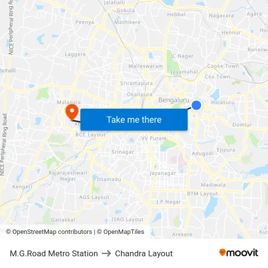 M.G.Road Metro Station to Chandra Layout map