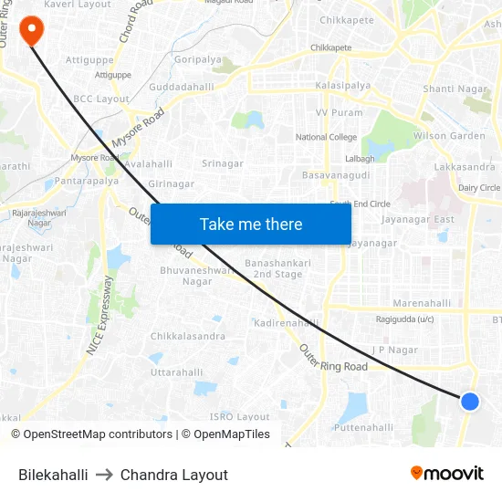 Bilekahalli to Chandra Layout map