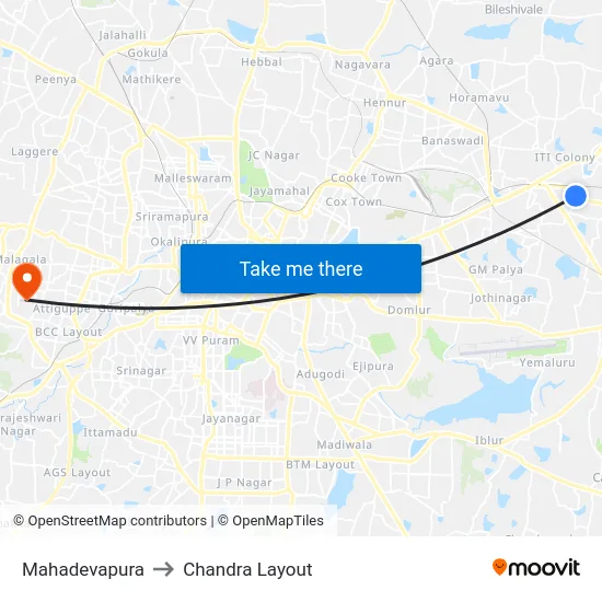 Mahadevapura to Chandra Layout map