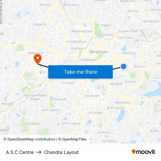 A.S.C.Centre to Chandra Layout map