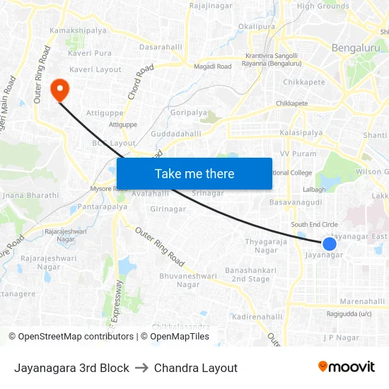 Jayanagara 3rd Block to Chandra Layout map
