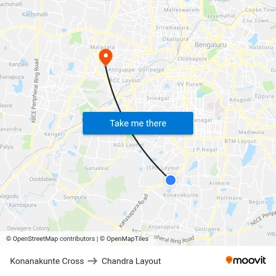 Konanakunte Cross to Chandra Layout map