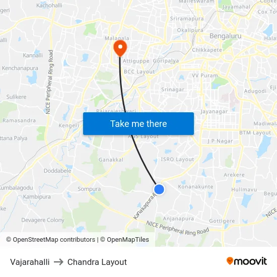 Vajarahalli to Chandra Layout map