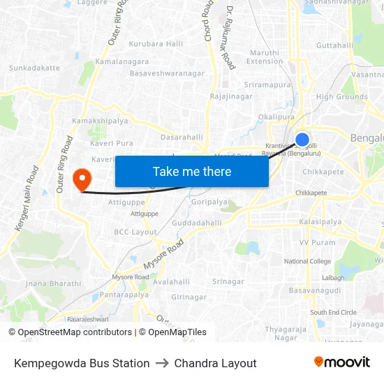 Kempegowda Bus Station to Chandra Layout map