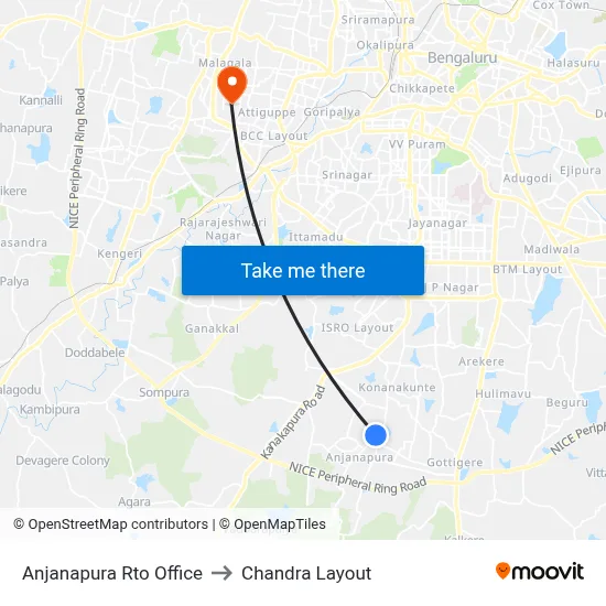 Anjanapura Rto Office to Chandra Layout map