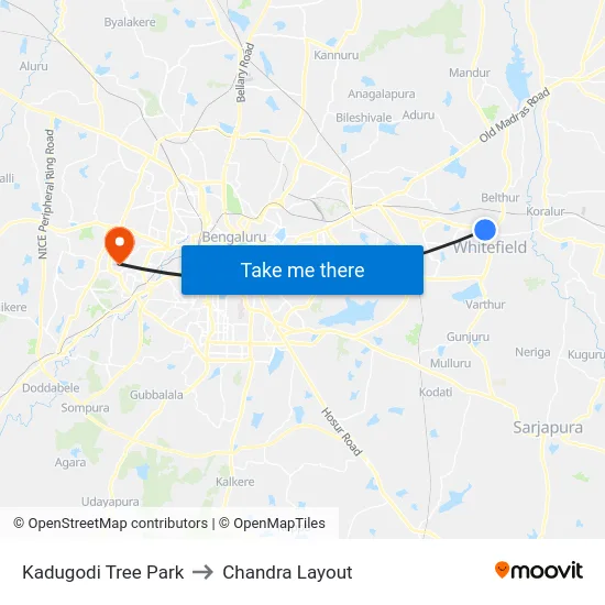 Kadugodi Tree Park to Chandra Layout map