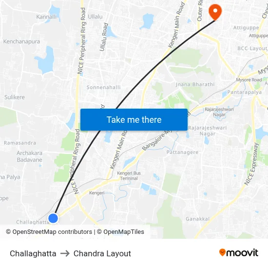 Challaghatta to Chandra Layout map