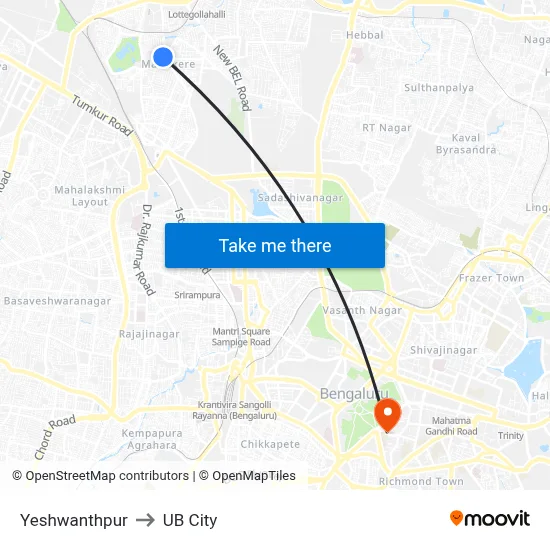 Yeshwanthpur to UB City map