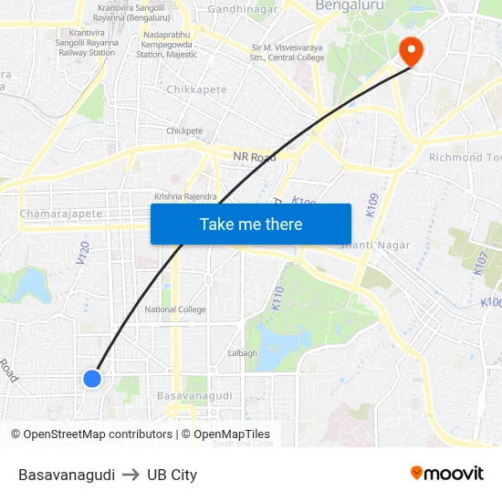 Basavanagudi to UB City map