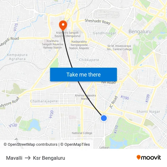 Mavalli to Ksr Bengaluru map