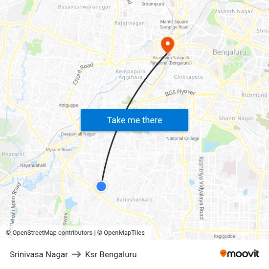 Srinivasa Nagar to Ksr Bengaluru map