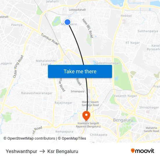 Yeshwanthpur to Ksr Bengaluru map